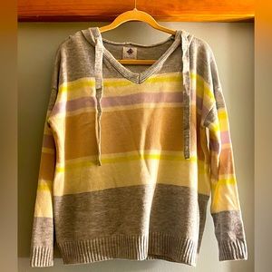 NWOT MED Like Love (Sew In Love) Pastel Stripe Spring Lightweight Hooded Sweater